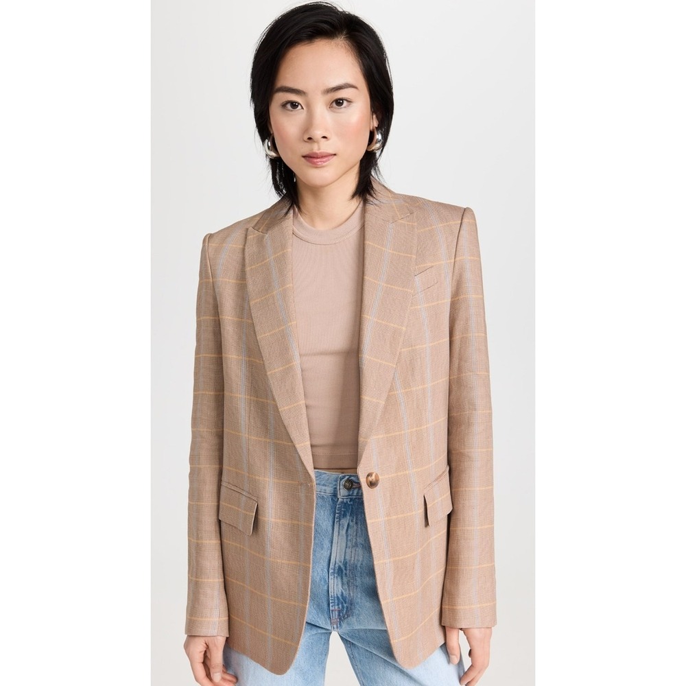 A.L.C. Donovan Linen-Blend Jacket Tawny Plaid Size‎ 8 NEW